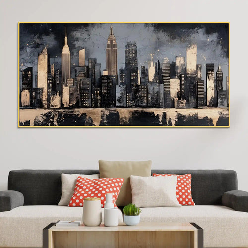 Abstract City Skyline Canvas Painting for Office Home Decor