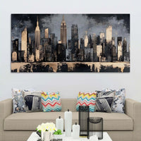 Abstract City Skyline Canvas Painting for Office Home Decor