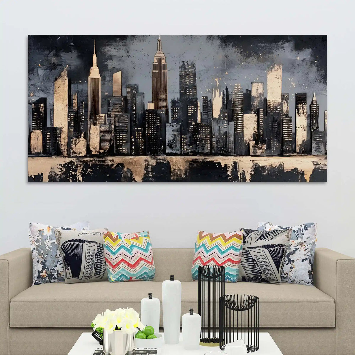 Abstract City Skyline Canvas Painting for Office Home Decor