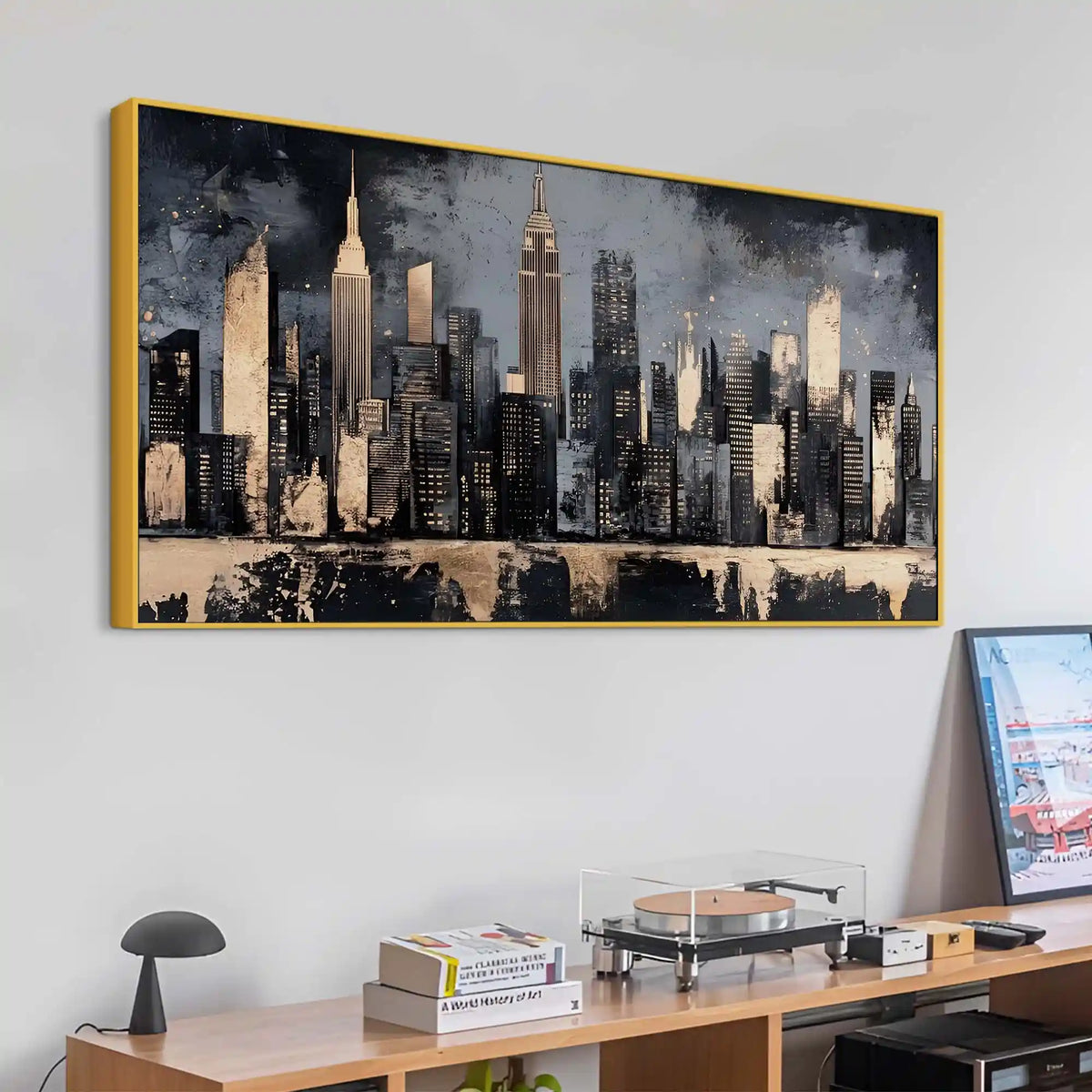 Abstract City Skyline Canvas Painting for Office Home Decor