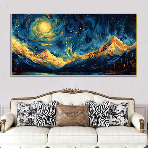 Abstract Cosmic Sky Mountain Canvas Painting for Home Décor