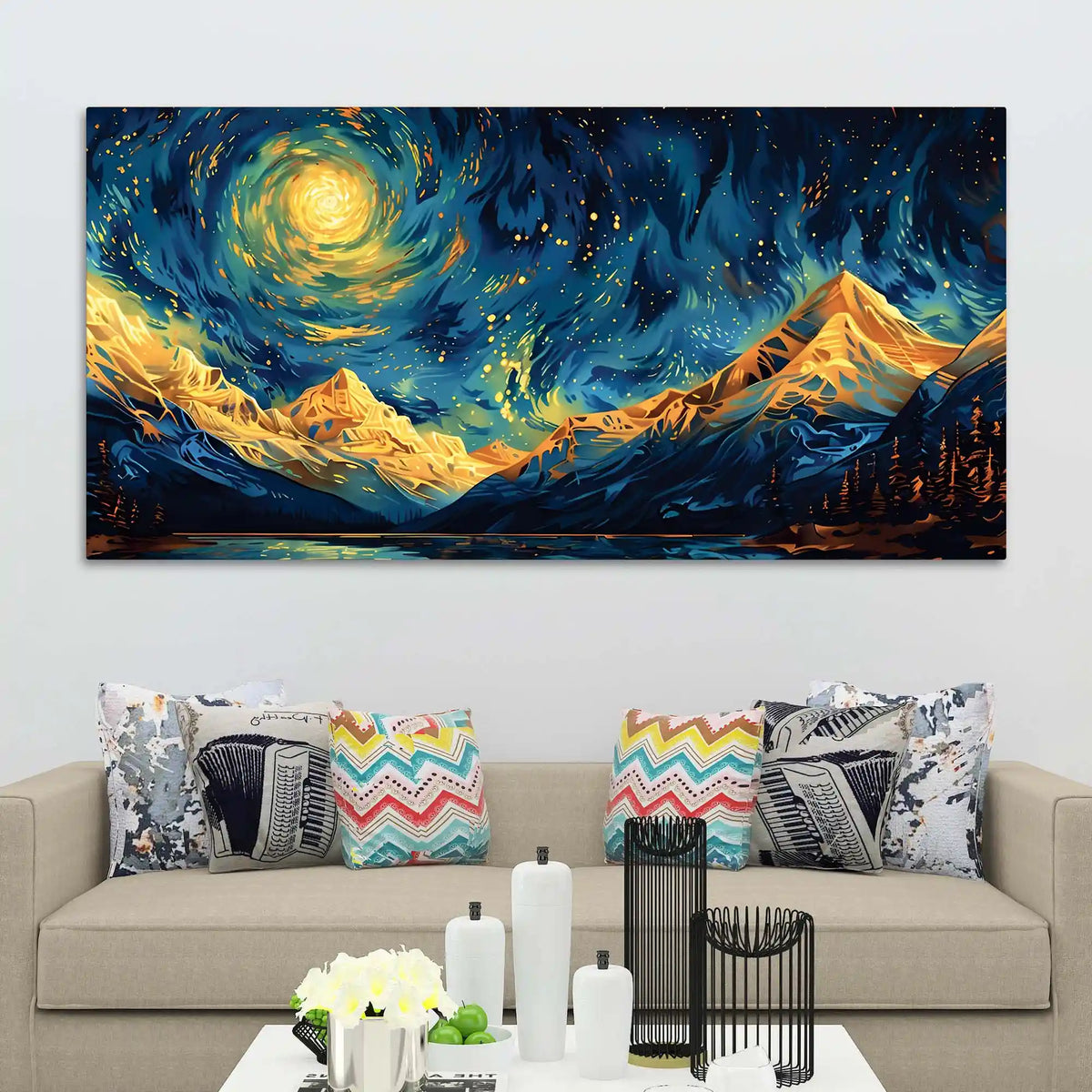 Abstract Cosmic Sky Mountain Canvas Painting for Home Décor