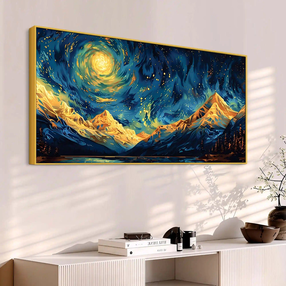 Abstract Cosmic Sky Mountain Canvas Painting for Home Décor