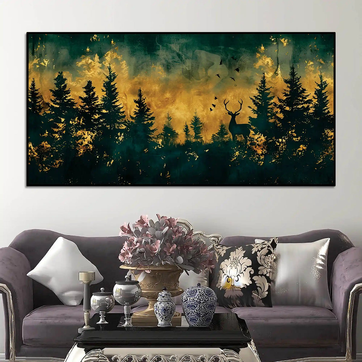 Abstract Dark Forest Canvas Painting for Living Room Décor