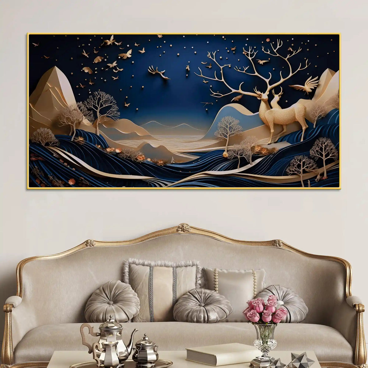 Abstract Deer Canvas Painting for Modern Home