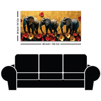 Abstract Elephant Trio and Flowers Artistic Canvas Wall Painting