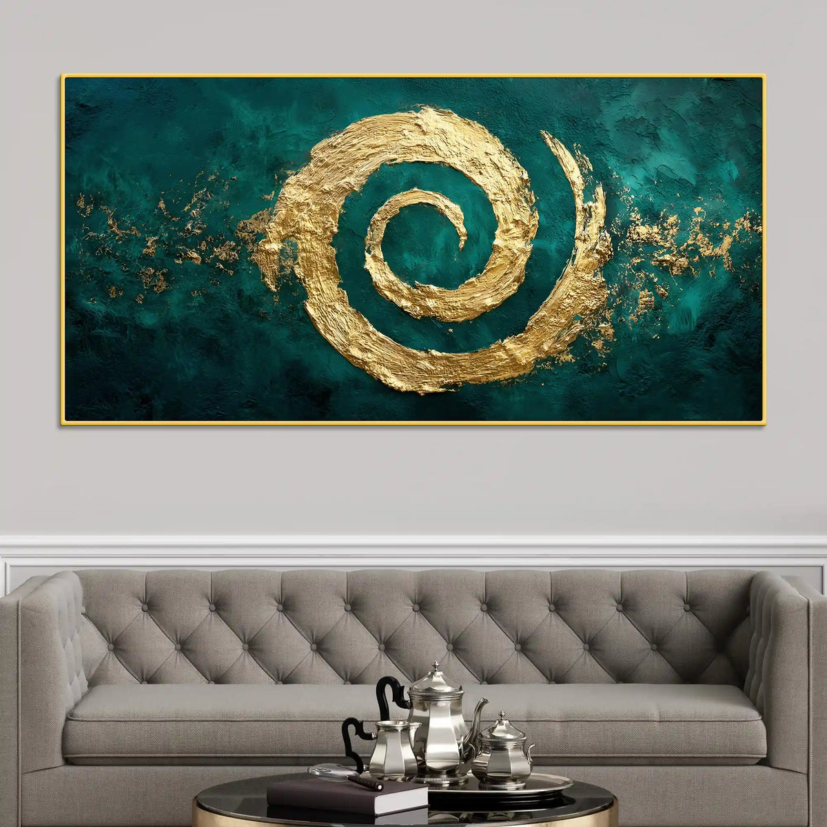 Abstract Gold Spiral Canvas Painting for Home