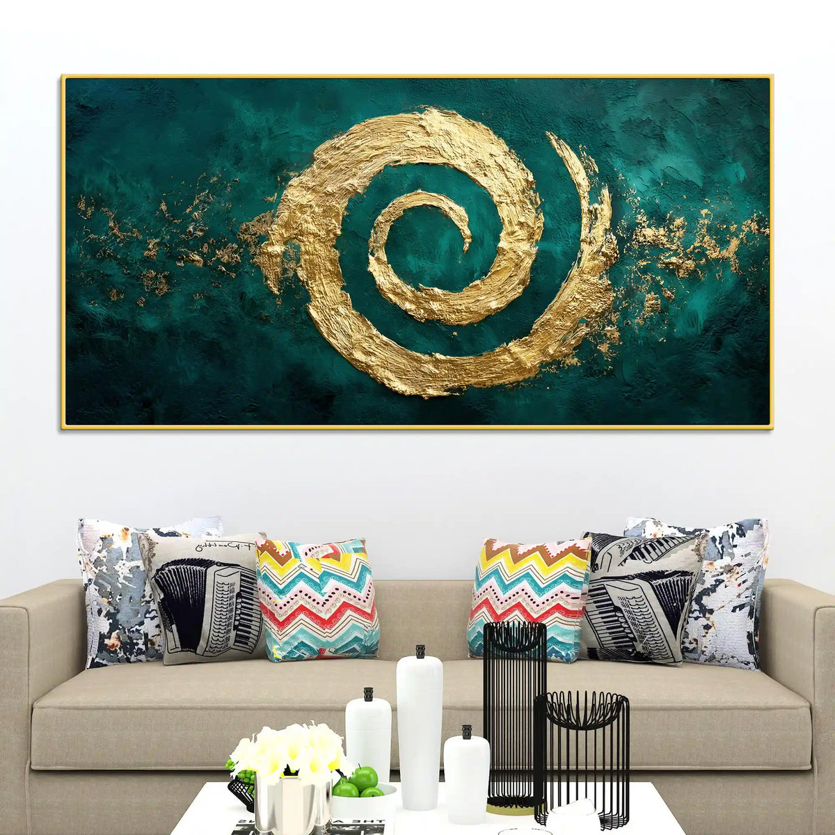 Abstract Gold Spiral Canvas Painting for Home