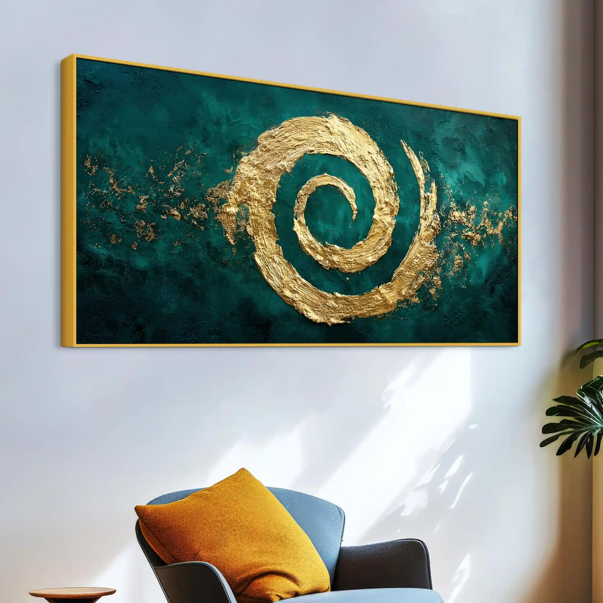 Abstract Gold Spiral Canvas Painting for Home