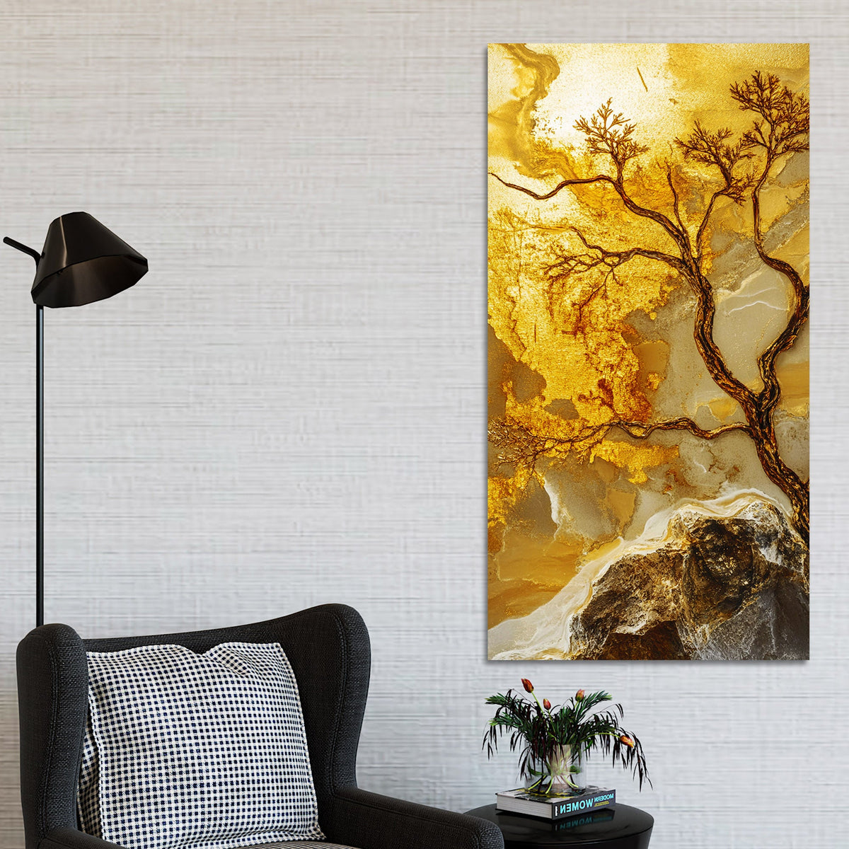 Abstract Golden Artistic Tree Art Canvas Wall Painting