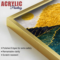 Abstract Golden & Blue Leaves Acrylic Floating Wall Painting Set of 2