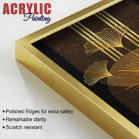 Abstract Golden Ginkgo Leaf Acrylic Art Floating Wall Painting Set of 2