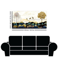 Abstract Golden Landscape Trees with Golden Deer Canvas Wall Painting