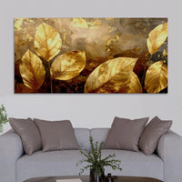 Abstract Golden Leaves Canvas Painting for Living Area