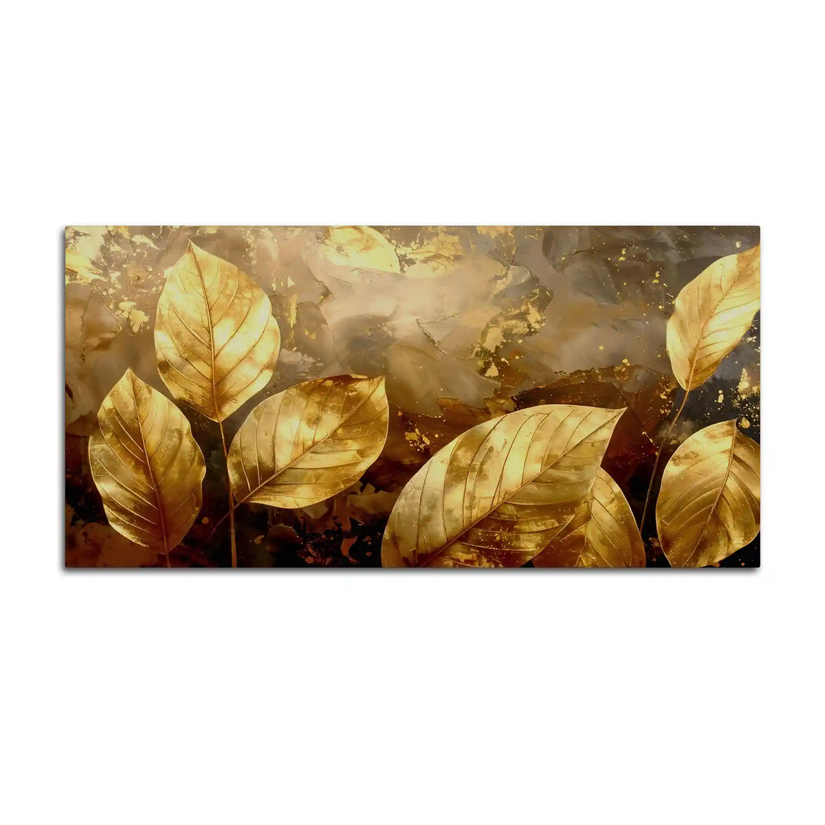 Abstract Golden Leaves Canvas Painting for Living Area