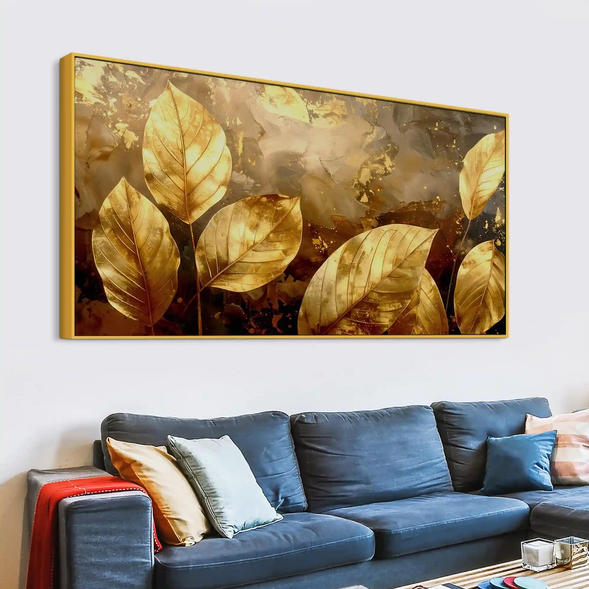 Abstract Golden Leaves Canvas Painting for Living Area