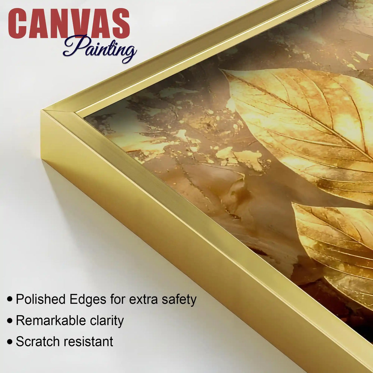 Abstract Golden Leaves Canvas Painting for Living Area
