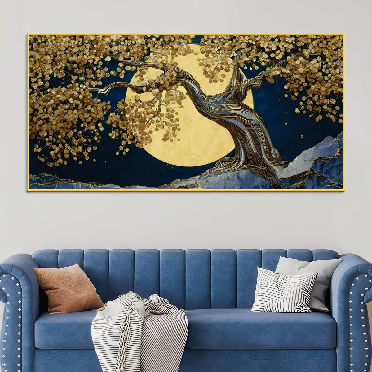 Abstract Golden Moon Nature Canvas Painting