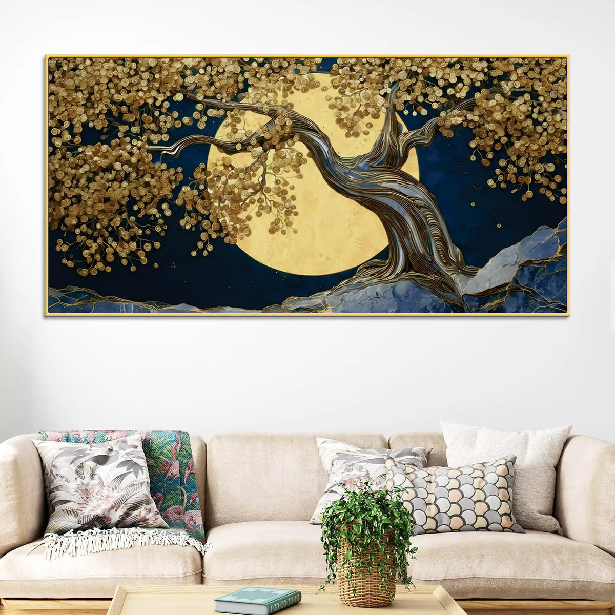 Abstract Golden Moon Nature Canvas Painting