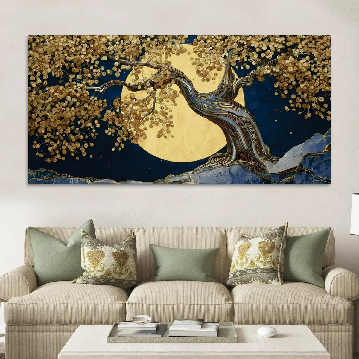 Abstract Golden Moon Nature Canvas Painting