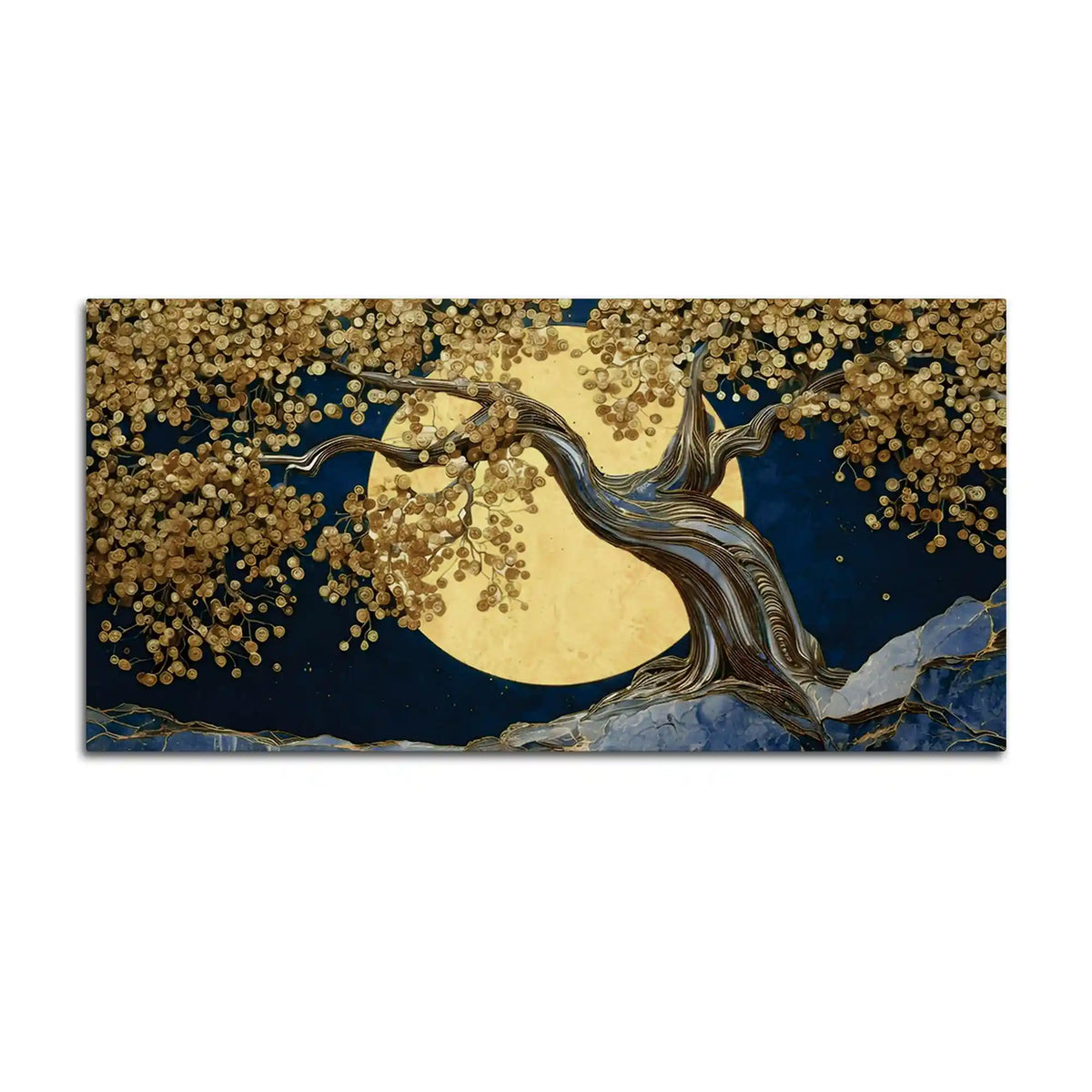 Abstract Golden Moon Nature Canvas Painting