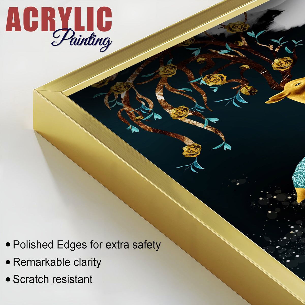 Abstract Luxury Golden Deer Acrylic Art Floating Wall Painting Set Of 2