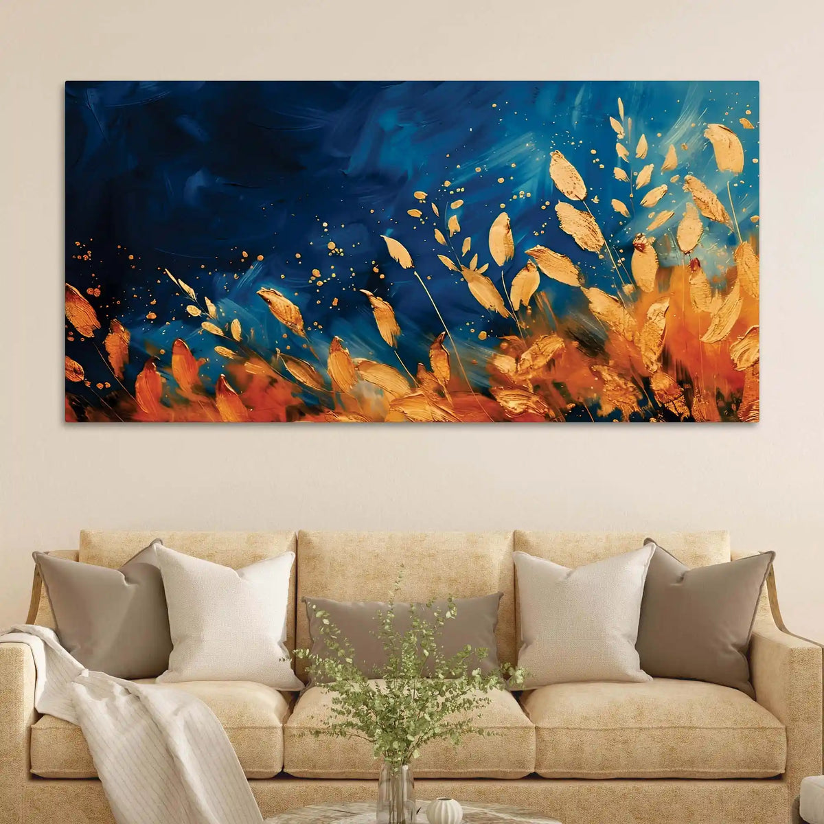 Abstract Nature Leaf Canvas Wall Art Painting for Elegant Interiors