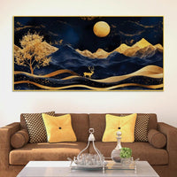 Abstract Night Mountain Deer Canvas Painting