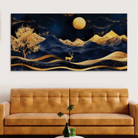 Abstract Night Mountain Deer Canvas Painting