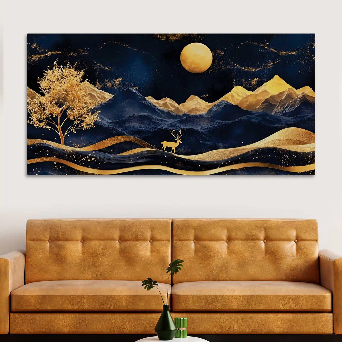 Abstract Night Mountain Deer Canvas Painting