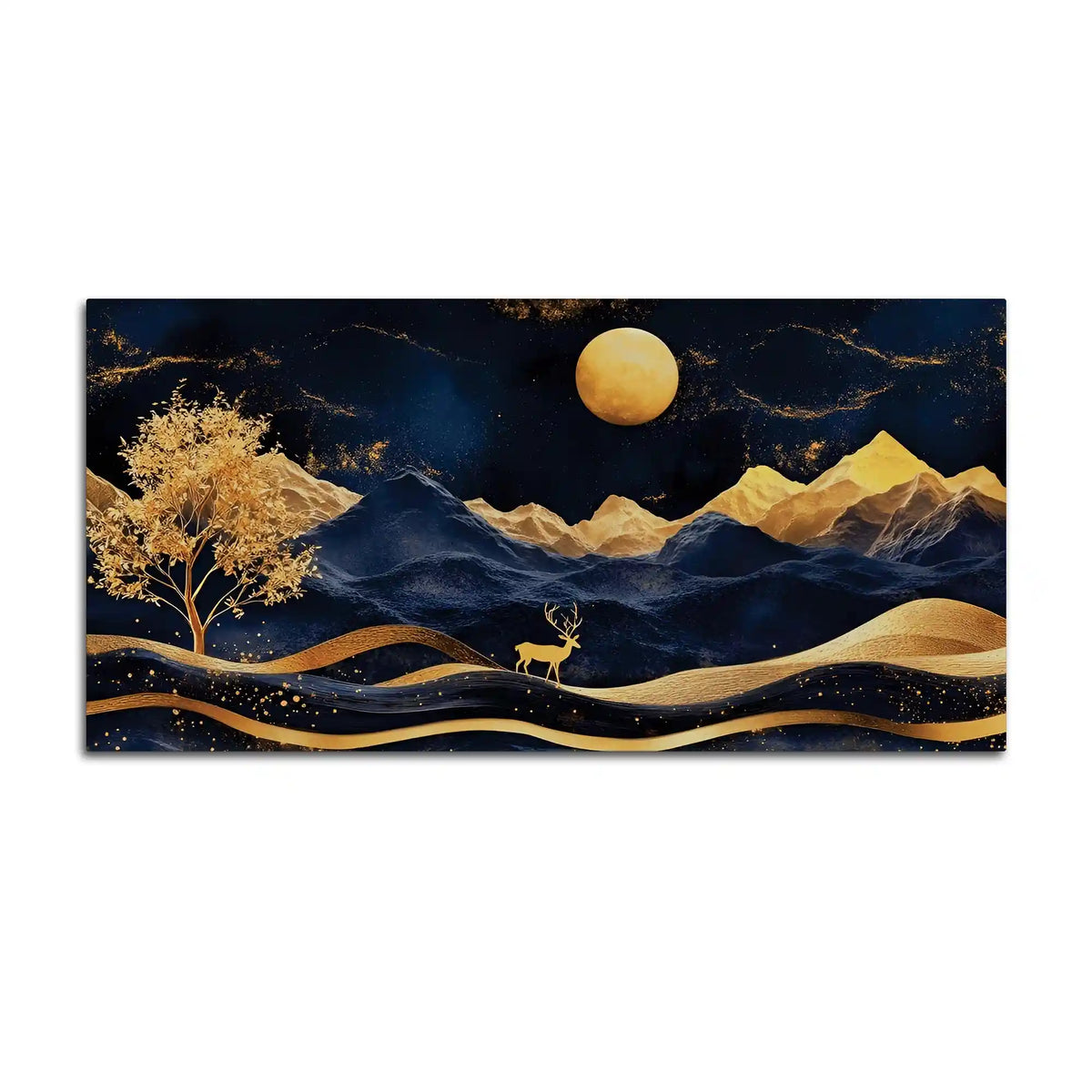 Abstract Night Mountain Deer Canvas Painting