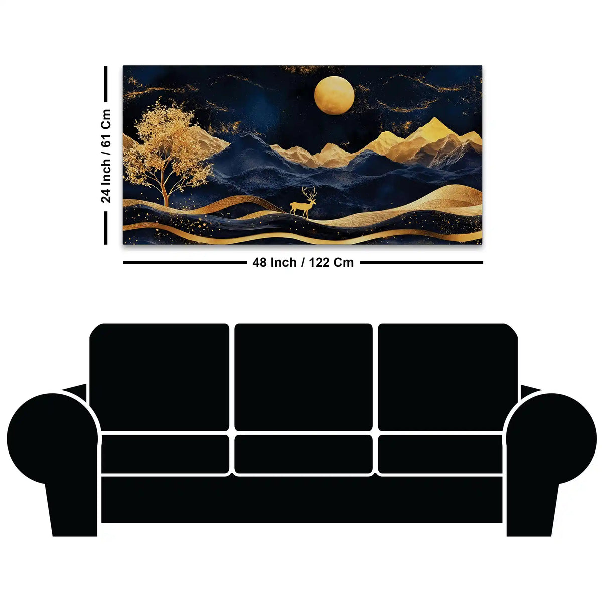 Abstract Night Mountain Deer Canvas Painting