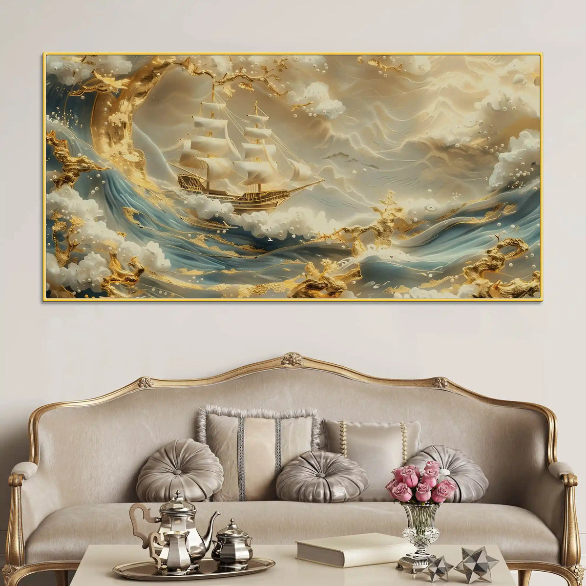 Abstract Ocean Ship Canvas Painting