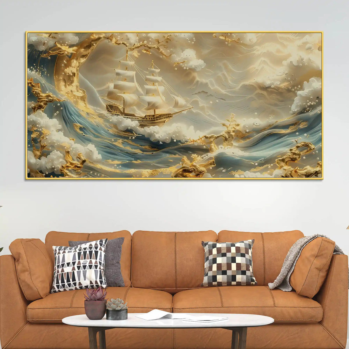 Abstract Ocean Ship Canvas Painting