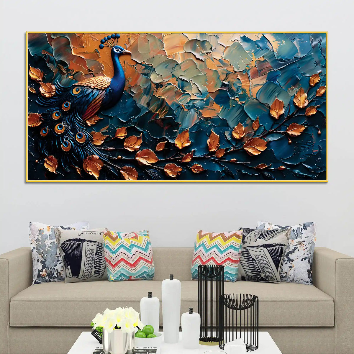 Abstract Peacock Canvas Painting for Modern Home Interior Décor
