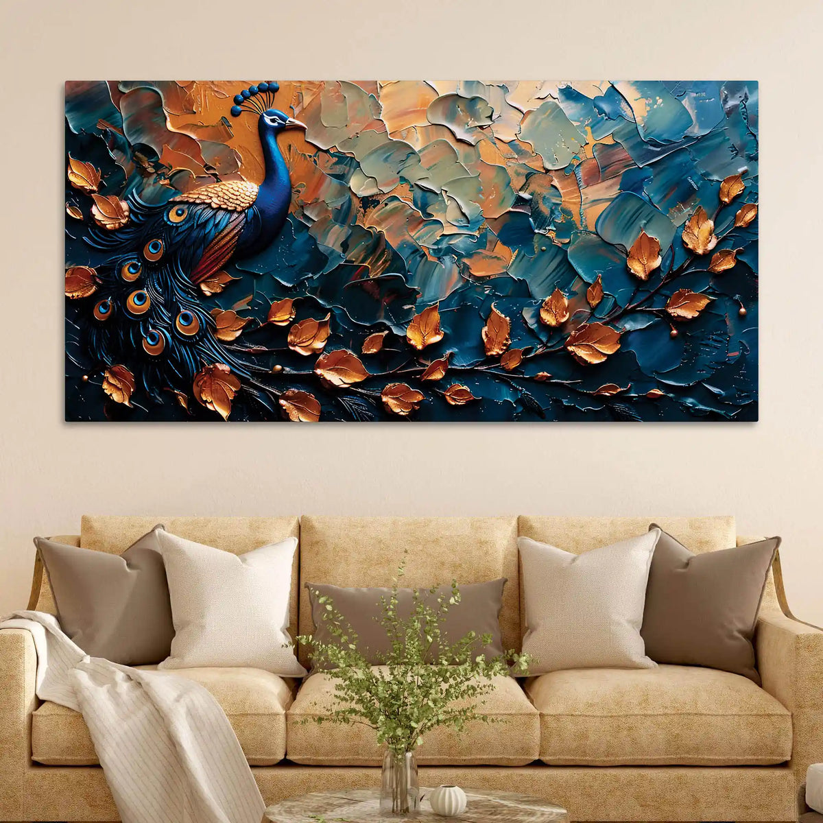Abstract Peacock Canvas Painting for Modern Home Interior Décor