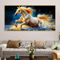 Abstract Running White Horse Canvas Wall Painting