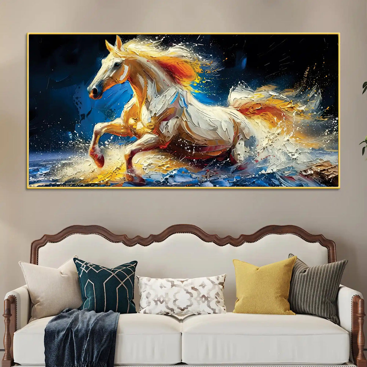 Abstract Running White Horse Canvas Wall Painting