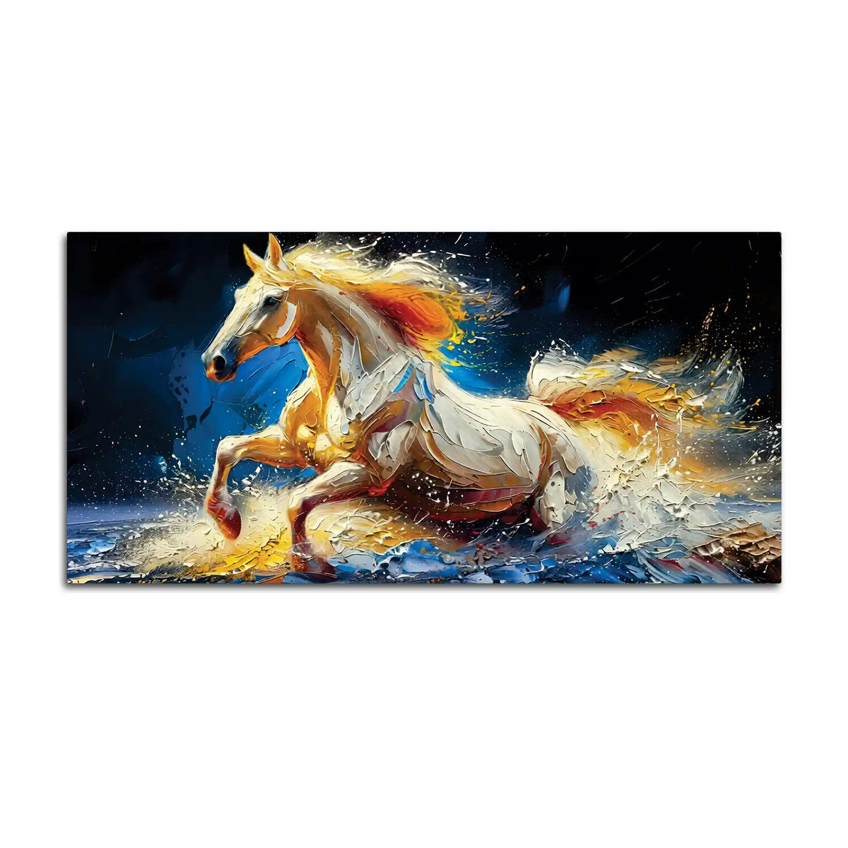 Abstract Running White Horse Canvas Wall Painting