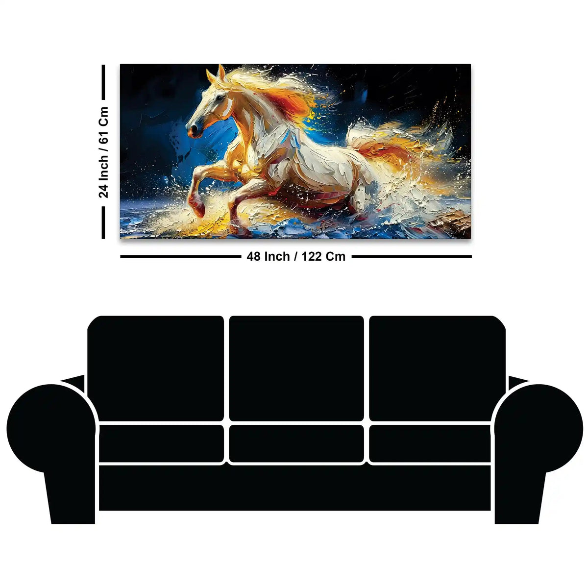 Abstract Running White Horse Canvas Wall Painting