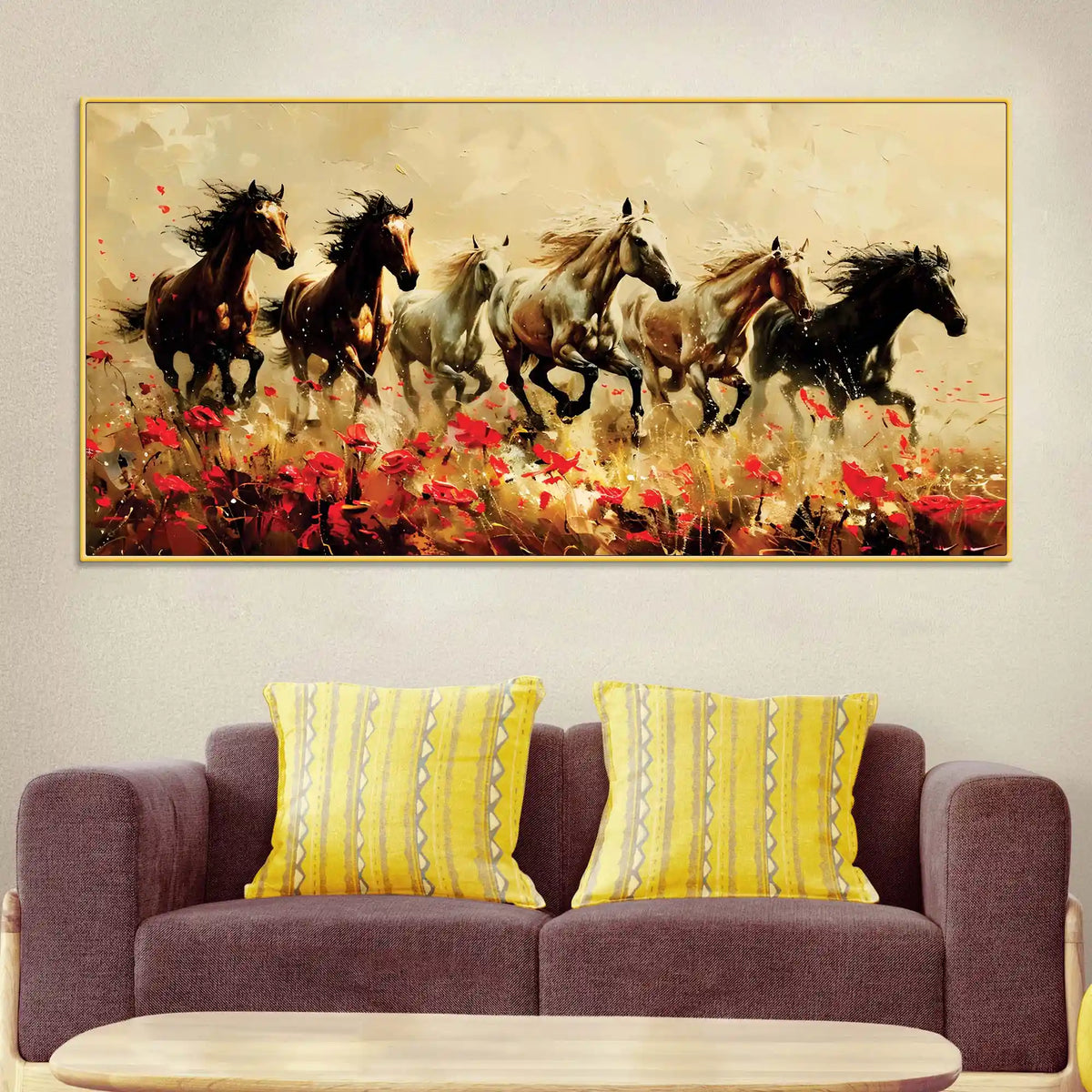 Abstract Running Wild Horses Canvas Painting