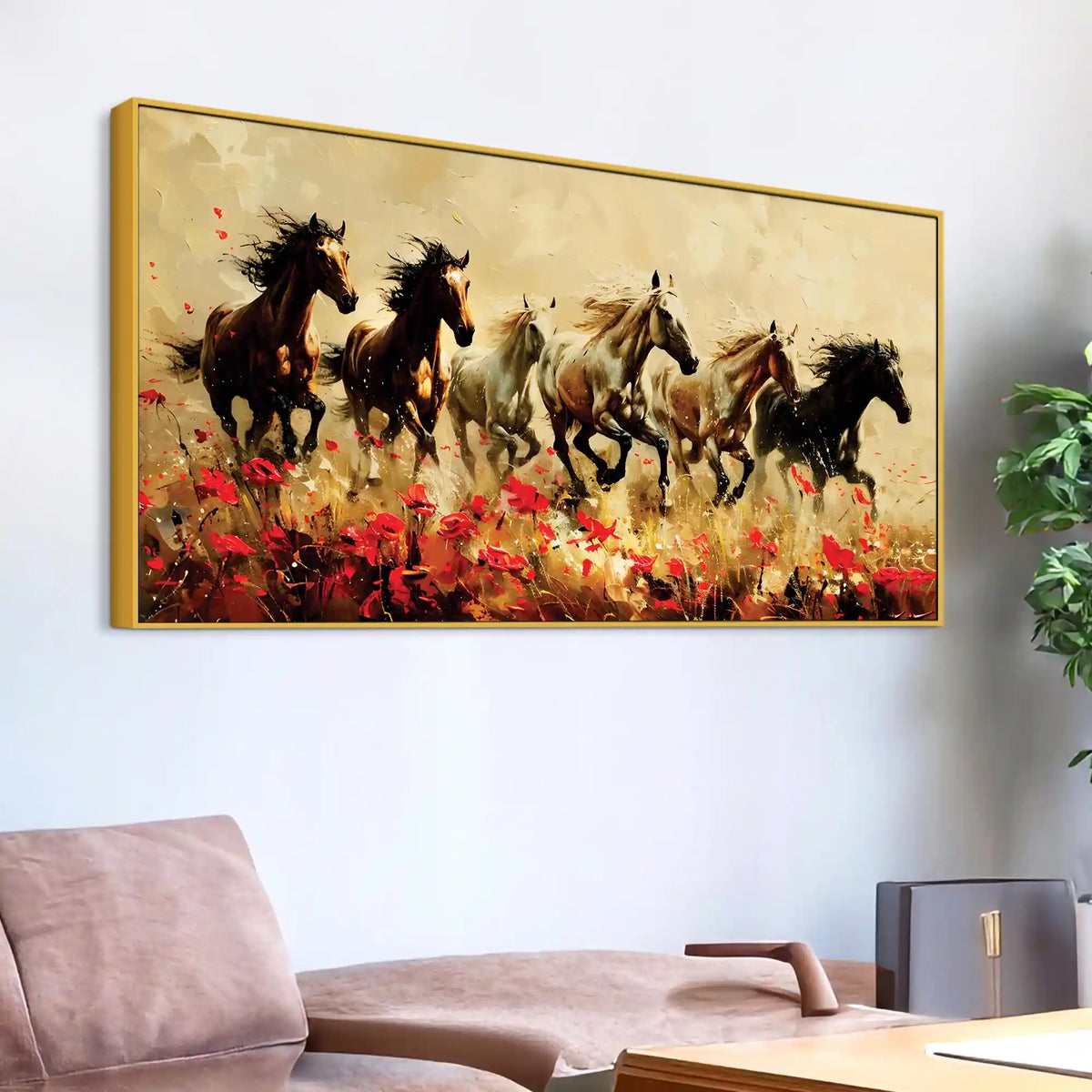 Abstract Running Wild Horses Canvas Painting