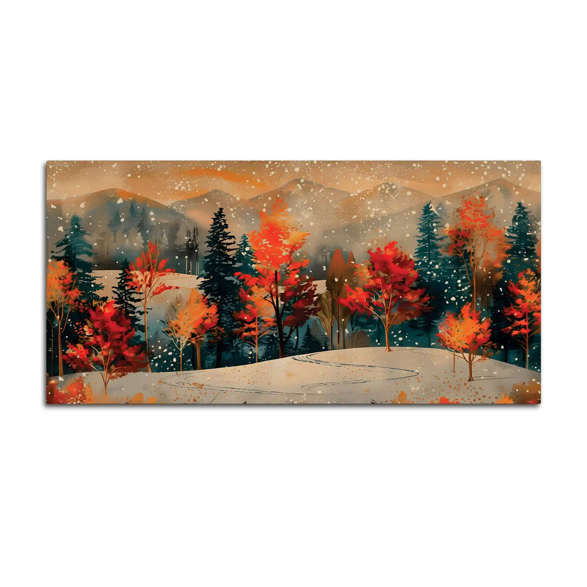 Abstract Snowy Scenic Fall Forest Canvas Painting for Home Decoration