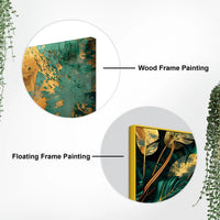 Abstract Teal & Gold Leaves Canvas Wall Painting