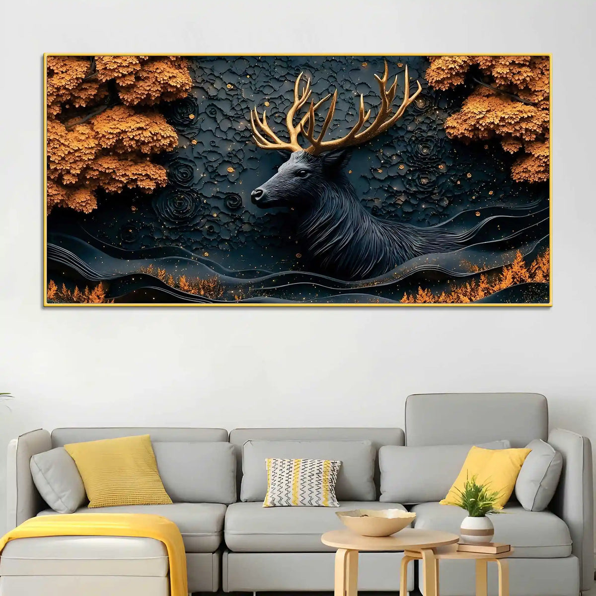 Abstract Textured Deer Canvas Painting for Living Room