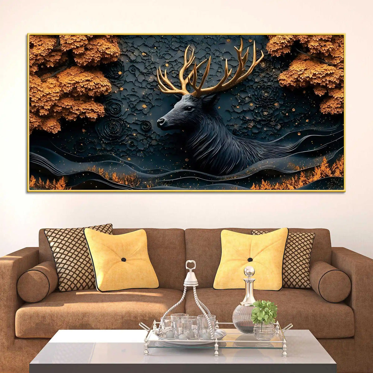 Abstract Textured Deer Canvas Painting for Living Room