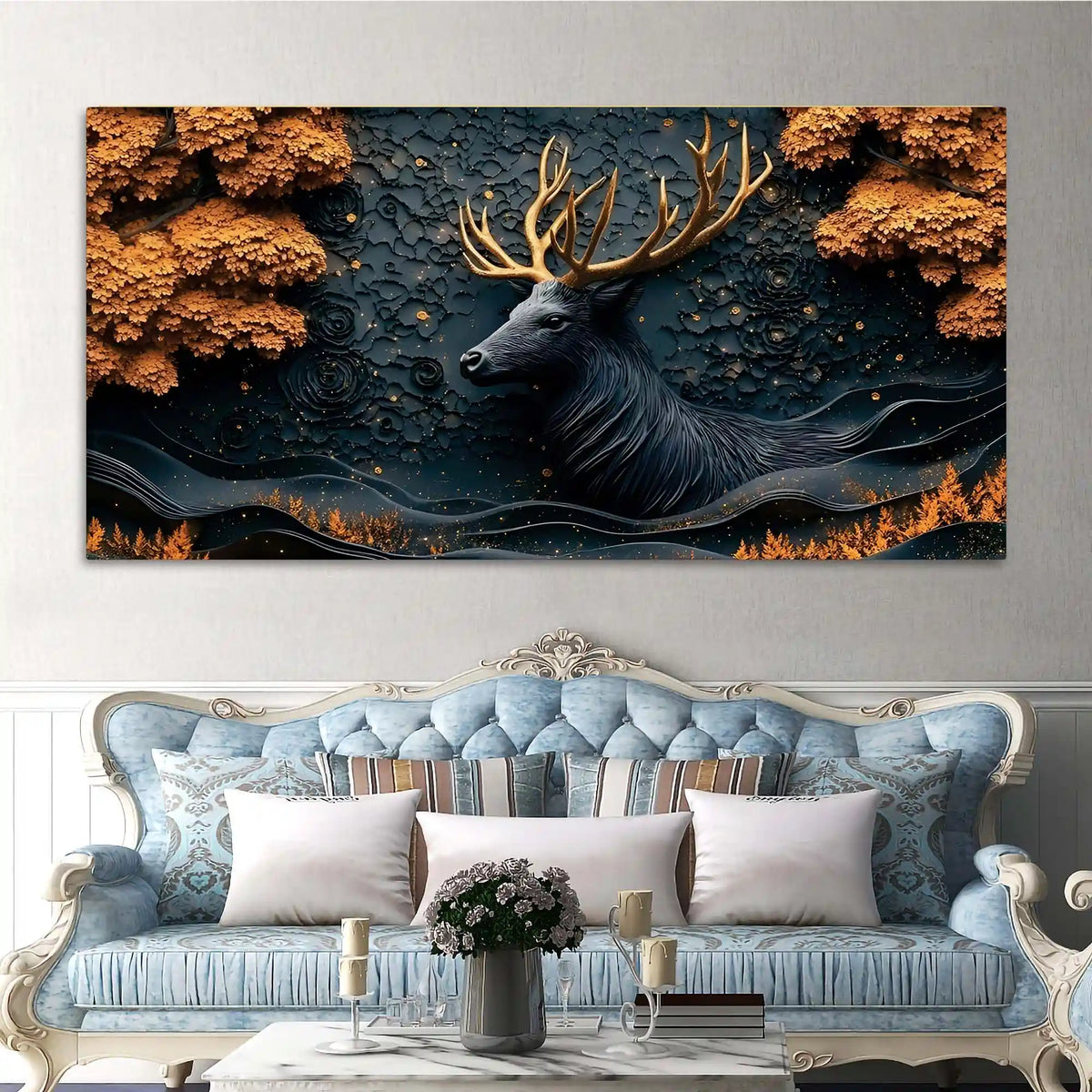 Abstract Textured Deer Canvas Painting for Living Room