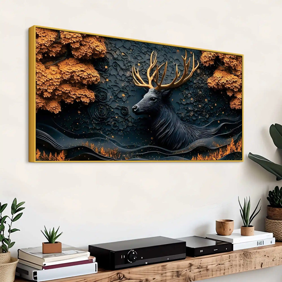 Abstract Textured Deer Canvas Painting for Living Room