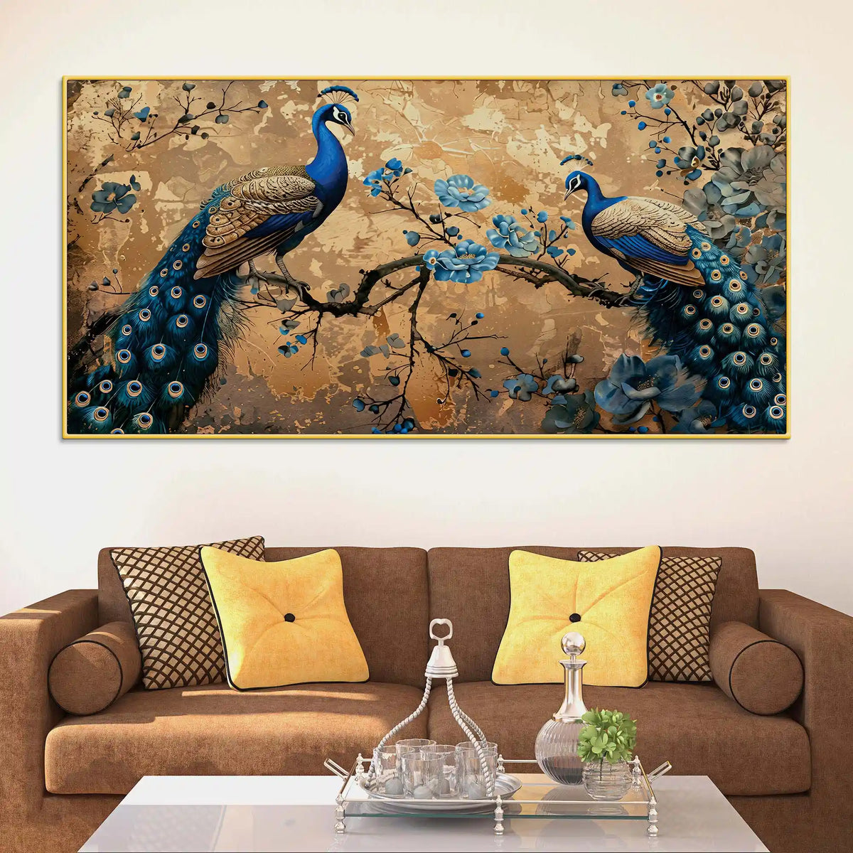 Abstract Twin Peacock Canvas Wall Art Floral Luxury Painting for Home Interiors