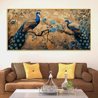 Abstract Twin Peacock Canvas Wall Art Floral Luxury Painting for Home Interiors